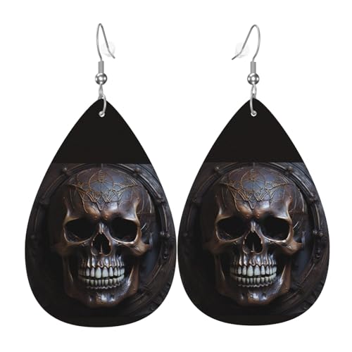 Fdgbnm Kupferfarbene Totenkopf-Leder-Ohrringe. Doppelseitiger Druck aus Leder. Leicht, hypoallergen, festlich und bereit zum Verschenken. Fdgbnm Kupferfarbene Totenkopf-Leder-Ohrringe. Doppelseitiger Druck aus Leder. Leicht, hypoallergen, festlich und bereit zum Verschenken. von fdgbnm