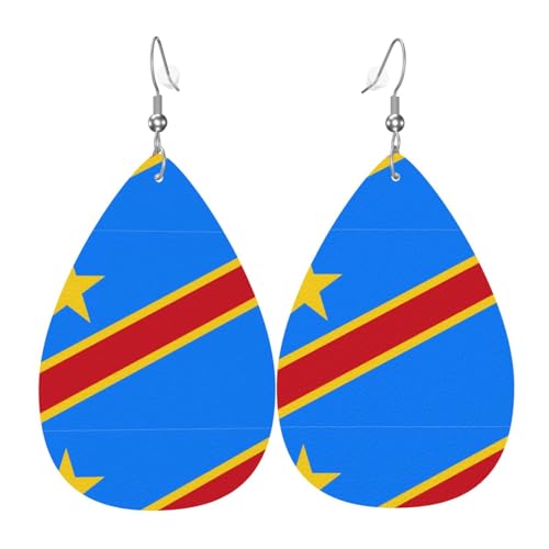 Fdgbnm Leder-Ohrring mit Flagge des Kongo. Doppelseitiger Druck aus Leder. Leicht, hypoallergen, festlich und bereit zum Verschenken. Fdgbnm Leder-Ohrring mit Flagge des Kongo. Doppelseitiger Druck aus Leder. Leicht, hypoallergen, festlich und bereit zum Verschenken. von fdgbnm