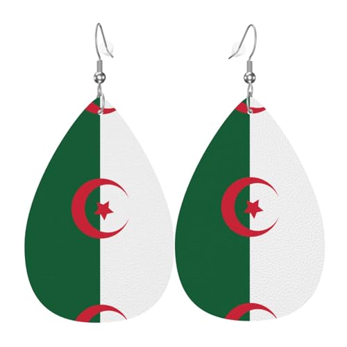 Fdgbnm Leder-Ohrring mit Flagge von Algerien. Doppelseitiger Druck aus Leder. Leicht, hypoallergen, festlich und bereit zum Verschenken. von fdgbnm