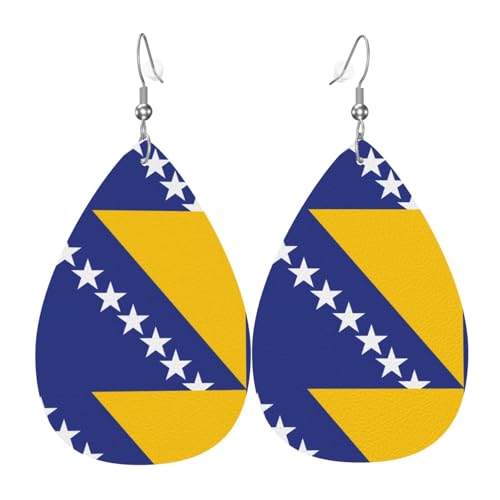 Fdgbnm Leder-Ohrring mit Flagge von Bosnien und Herzegowina. Doppelseitiger Druck aus Leder. Leicht, hypoallergen, festlich und bereit zum Verschenken. Fdgbnm Leder-Ohrring mit Flagge von Bosnien und Herzegowina. Doppelseitiger Druck aus Leder. Leicht, hypoallergen, festlich und bereit zum Verschenken. von fdgbnm