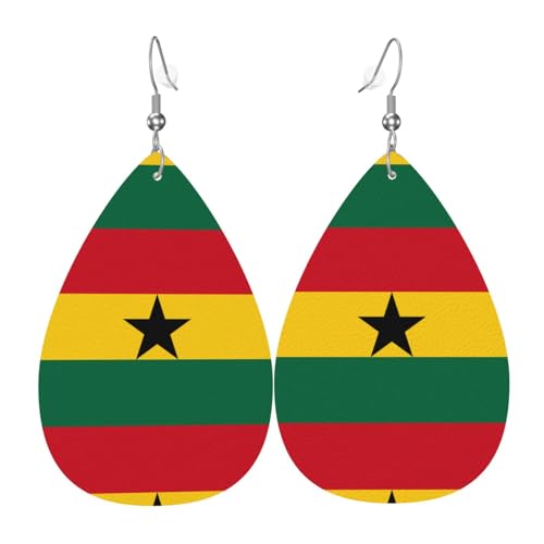 Fdgbnm Leder-Ohrring mit Flagge von Ghana. Doppelseitiger Druck aus Leder. Leicht, hypoallergen, festlich und bereit zum Verschenken. Fdgbnm Leder-Ohrring mit Flagge von Ghana. Doppelseitiger Druck aus Leder. Leicht, hypoallergen, festlich und bereit zum Verschenken. von fdgbnm
