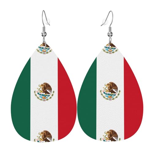 Fdgbnm Leder-Ohrring mit Flagge von Mexiko. Doppelseitiger Druck aus Leder. Leicht, hypoallergen, festlich und bereit zum Verschenken. von fdgbnm