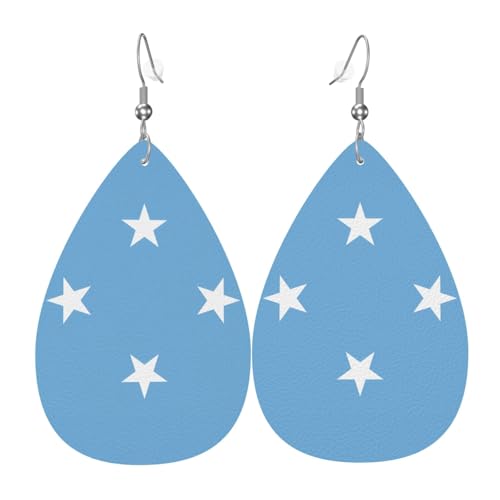 Fdgbnm Leder-Ohrring mit Flagge von Mikronesien. Doppelseitiger Druck aus Leder. Leicht, hypoallergen, festlich und bereit zum Verschenken. von fdgbnm