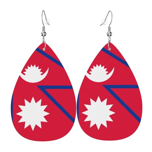 Fdgbnm Leder-Ohrring mit Flagge von Nepal. Doppelseitiger Druck aus Leder. Leicht, hypoallergen, festlich und bereit zum Verschenken. von fdgbnm
