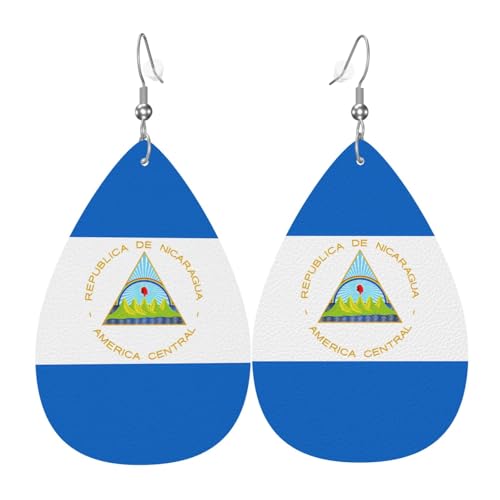 Fdgbnm Leder-Ohrring mit Flagge von Nicaragua. Doppelseitiger Druck aus Leder. Leicht, hypoallergen, festlich und bereit zum Verschenken. Fdgbnm Leder-Ohrring mit Flagge von Nicaragua. Doppelseitiger Druck aus Leder. Leicht, hypoallergen, festlich und bereit zum Verschenken. von fdgbnm