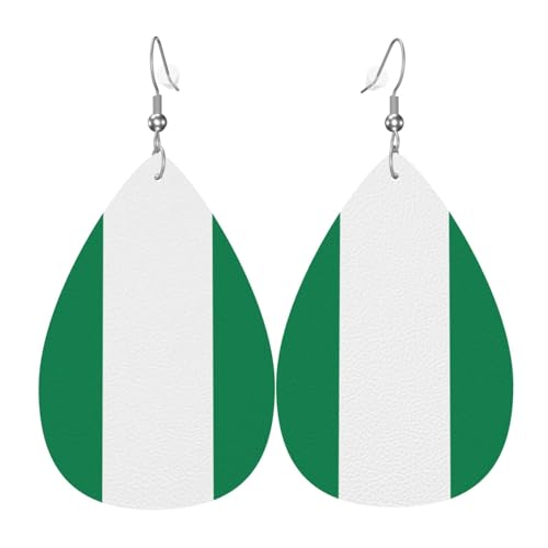 Fdgbnm Leder-Ohrring mit Flagge von Nigeria. Doppelseitiger Druck aus Leder. Leicht, hypoallergen, festlich und bereit zum Verschenken. Fdgbnm Leder-Ohrring mit Flagge von Nigeria. Doppelseitiger Druck aus Leder. Leicht, hypoallergen, festlich und bereit zum Verschenken. von fdgbnm