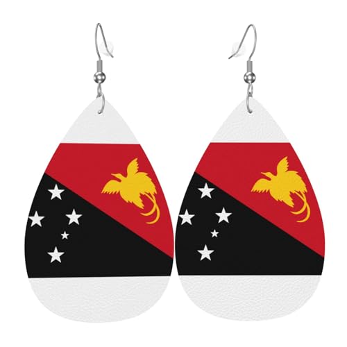 Fdgbnm Leder-Ohrring mit Flagge von Papua-Neuguinea. Doppelseitiger Druck aus Leder. Leicht, hypoallergen, festlich und bereit zum Verschenken. von fdgbnm