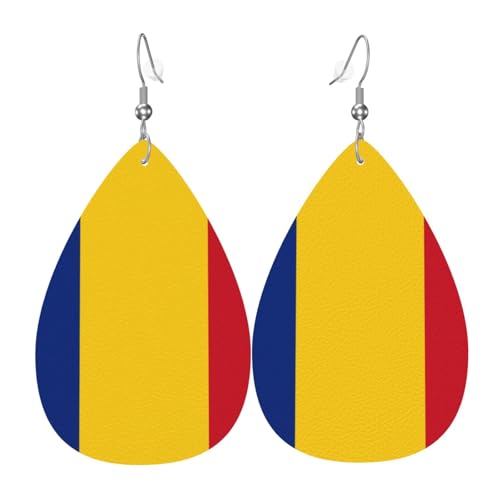 Fdgbnm Leder-Ohrring mit Flagge von Rumänien. Doppelseitiger Druck, Leder-Tropfenohrringe. Leicht, hypoallergen, festlich und bereit zum Verschenken. Fdgbnm Leder-Ohrring mit Flagge von Rumänien. Doppelseitiger Druck, Leder-Tropfenohrringe. Leicht, hypoallergen, festlich und bereit zum Verschenken. von fdgbnm