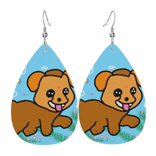 Fdgbnm Leder-Ohrring mit Lauf-Cartoon-Hund. Doppelseitiger Druck aus Leder. Leicht, hypoallergen, festlich und bereit als Geschenk. Fdgbnm Leder-Ohrring mit Lauf-Cartoon-Hund. Doppelseitiger Druck aus Leder. Leicht, hypoallergen, festlich und bereit als Geschenk. von fdgbnm