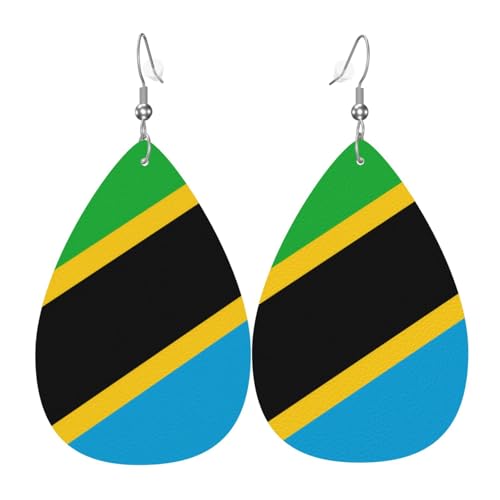 Fdgbnm Leder-Ohrring mit Tansania-Flagge, doppelseitiger Druck, leicht, hypoallergen, festlich und bereit zum Verschenken. Fdgbnm Leder-Ohrring mit Tansania-Flagge, doppelseitiger Druck, leicht, hypoallergen, festlich und bereit zum Verschenken. von fdgbnm