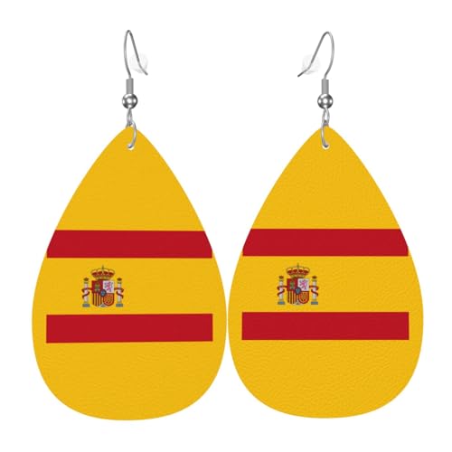 Fdgbnm Leder-Ohrring mit spanischer Flagge, doppelseitiger Druck, leicht, hypoallergen, festlich und bereit zum Verschenken. von fdgbnm