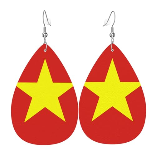 Fdgbnm Leder-Ohrring mit vietnamesischer Flagge. Doppelseitiger Druck aus Leder. Leicht, hypoallergen, festlich und bereit zum Verschenken. Fdgbnm Leder-Ohrring mit vietnamesischer Flagge. Doppelseitiger Druck aus Leder. Leicht, hypoallergen, festlich und bereit zum Verschenken. von fdgbnm