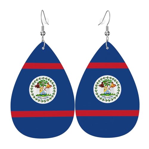 Fdgbnm Leder-Ohrringe mit Belize-Flagge, doppelseitiger Druck, leicht, hypoallergen, festlich und bereit zum Verschenken. Fdgbnm Leder-Ohrringe mit Belize-Flagge, doppelseitiger Druck, leicht, hypoallergen, festlich und bereit zum Verschenken. von fdgbnm