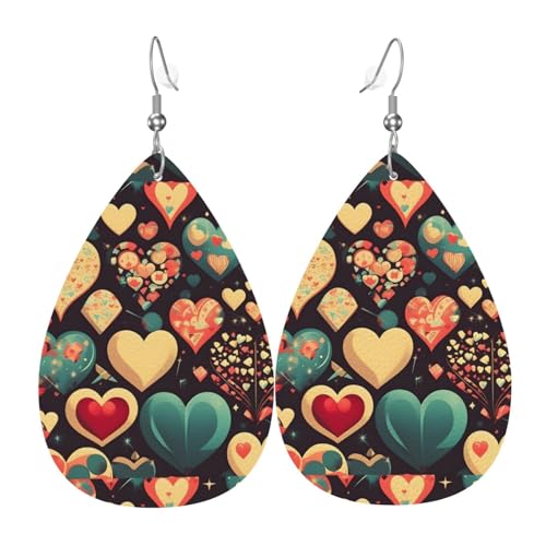 Fdgbnm Leder-Ohrringe mit Herz-Blumen-Motiv, doppelseitig, bedruckt, leicht, hypoallergen, festlich und bereit zum Verschenken. Fdgbnm Leder-Ohrringe mit Herz-Blumen-Motiv, doppelseitig, bedruckt, leicht, hypoallergen, festlich und bereit zum Verschenken. von fdgbnm