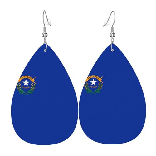 Fdgbnm Leder-Ohrringe mit Nevada-Flagge, doppelseitiger Druck, leicht, hypoallergen, festlich und bereit zum Verschenken. Fdgbnm Leder-Ohrringe mit Nevada-Flagge, doppelseitiger Druck, leicht, hypoallergen, festlich und bereit zum Verschenken. von fdgbnm
