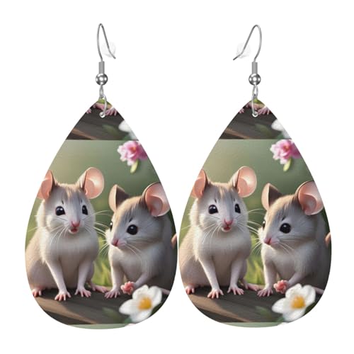 Fdgbnm Lederohrring mit Maus in Love, doppelseitiger Druck, leicht, hypoallergen, festlich und bereit zum Verschenken. Fdgbnm Lederohrring mit Maus in Love, doppelseitiger Druck, leicht, hypoallergen, festlich und bereit zum Verschenken. von fdgbnm