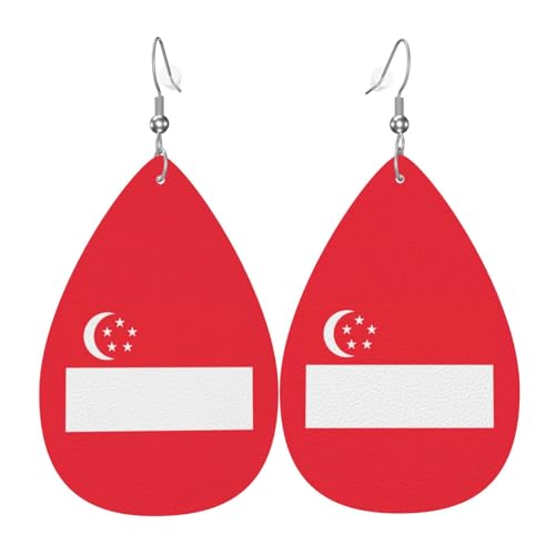 Fdgbnm Lederohrring mit Singapur-Flagge, doppelseitiger Druck, leicht, hypoallergen, festlich und bereit zum Verschenken. Fdgbnm Lederohrring mit Singapur-Flagge, doppelseitiger Druck, leicht, hypoallergen, festlich und bereit zum Verschenken. von fdgbnm