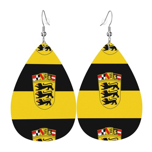 Fdgbnm Lederohrringe Flagge Baden-Württemberg. Doppelseitiger Druck aus Leder. Leicht, hypoallergen, festlich und bereit zum Verschenken. von fdgbnm