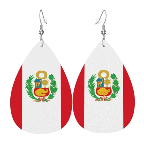 Fdgbnm Lederohrringe mit Flagge von Peru. Doppelseitiger Druck aus Leder. Leicht, hypoallergen, festlich und bereit zum Verschenken. Fdgbnm Lederohrringe mit Flagge von Peru. Doppelseitiger Druck aus Leder. Leicht, hypoallergen, festlich und bereit zum Verschenken. von fdgbnm