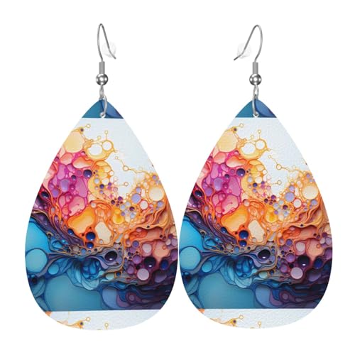 Fdgbnm Mehrfarbige Marmorier-Leder-Ohrringe. Doppelseitiger Druck aus Leder. Leicht, hypoallergen, festlich und bereit zum Verschenken. von fdgbnm