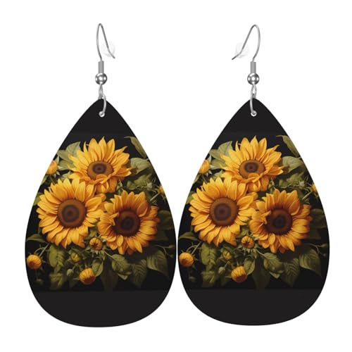 Fdgbnm Mit dem gelben Sonnenblumen-Leder-Ohrring. Doppelseitiger Druck aus Leder. Leicht, hypoallergen, festlich und bereit zum Verschenken. Fdgbnm Mit dem gelben Sonnenblumen-Leder-Ohrring. Doppelseitiger Druck aus Leder. Leicht, hypoallergen, festlich und bereit zum Verschenken. von fdgbnm