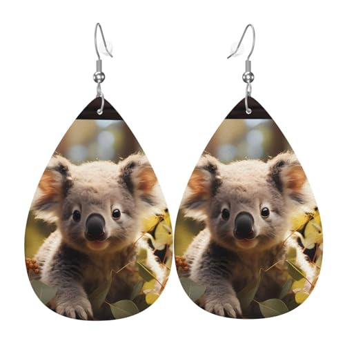 Fdgbnm Niedliche Koala-Pflanzen-Leder-Ohrringe. Doppelseitiger Druck aus Leder. Leicht, hypoallergen, festlich und bereit zum Verschenken. Fdgbnm Niedliche Koala-Pflanzen-Leder-Ohrringe. Doppelseitiger Druck aus Leder. Leicht, hypoallergen, festlich und bereit zum Verschenken. von fdgbnm