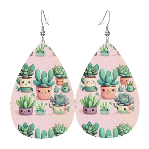Fdgbnm Schöne Sukkulenten-Leder-Ohrringe. Doppelseitiger Druck aus Leder. Leicht, hypoallergen, festlich und bereit zum Verschenken. von fdgbnm