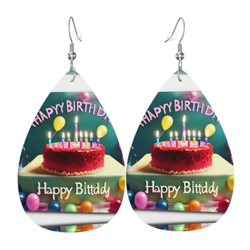 Fdgbnm Schöner Leder-Ohrring "Happy Birthday". Doppelseitiger Druck aus Leder. Leicht, hypoallergen, festlich und bereit zum Verschenken. Fdgbnm Schöner Leder-Ohrring "Happy Birthday". Doppelseitiger Druck aus Leder. Leicht, hypoallergen, festlich und bereit zum Verschenken. von fdgbnm