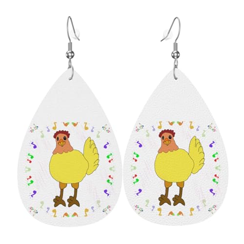 Fdgbnm Singende Henne Leder-Ohrringe. Doppelseitiger Druck aus Leder. Leicht, hypoallergen, festlich und bereit zum Verschenken. von fdgbnm