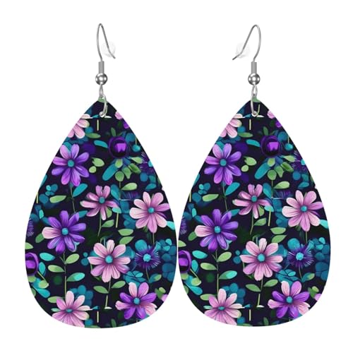 Fdgbnm Violette Kamelien-Leder-Ohrringe. Doppelseitiger Druck aus Leder. Leicht, hypoallergen, festlich und bereit zum Verschenken. von fdgbnm