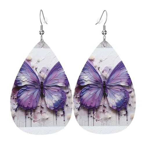 Fdgbnm Violette Ölgemälde-Schmetterlings-Leder-Ohrringe. Doppelseitiger Druck aus Leder. Leicht, hypoallergen, festlich und bereit zum Verschenken. von fdgbnm