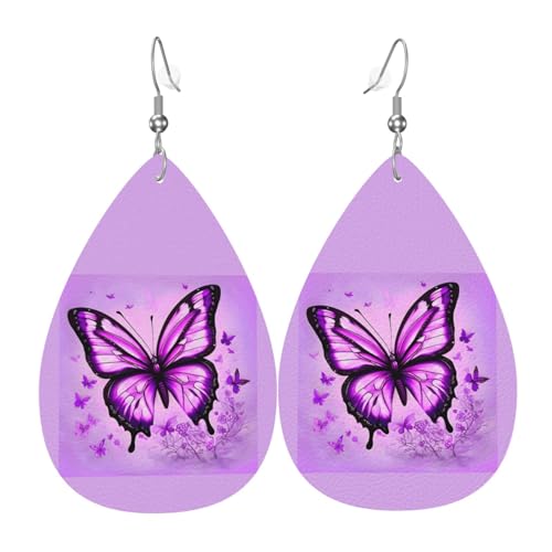 Fdgbnm Violette Schmetterlings-Leder-Ohrringe. Doppelseitiger Druck aus Leder. Leicht, hypoallergen, festlich und bereit zum Verschenken. Fdgbnm Violette Schmetterlings-Leder-Ohrringe. Doppelseitiger Druck aus Leder. Leicht, hypoallergen, festlich und bereit zum Verschenken. von fdgbnm
