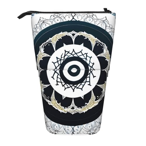Federmäppchen, rund, Totem-Design, erweiterbar, Oxford-Gewebe, verstellbare Höhe, Mehrzweck-Kosmetiktasche, Schwarz und Weiß Federmäppchen, rund, Totem-Design, erweiterbar, Oxford-Gewebe, verstellbare Höhe, Mehrzweck-Kosmetiktasche, Schwarz und Weiß von fdgbnm