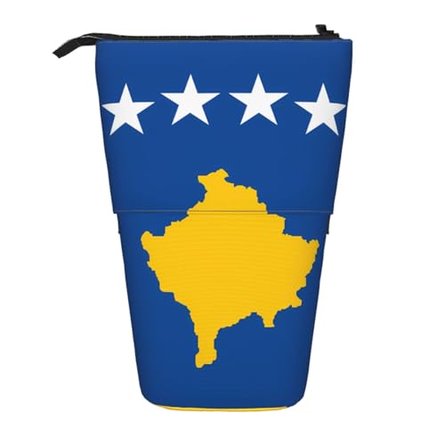 Federmäppchen mit Standfunktion, Motiv: Flagge des Kosovo, erweiterbar, Oxford-Gewebe, verstellbare Höhe, Mehrzweck-Kosmetiktasche Federmäppchen mit Standfunktion, Motiv: Flagge des Kosovo, erweiterbar, Oxford-Gewebe, verstellbare Höhe, Mehrzweck-Kosmetiktasche von fdgbnm