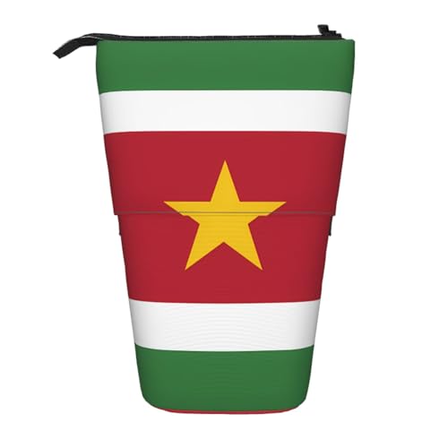 Federmäppchen mit Standfunktion, Motiv: Flagge von Suriname, erweiterbar, Oxford-Gewebe, verstellbare Höhe, Mehrzweck-Kosmetiktasche Federmäppchen mit Standfunktion, Motiv: Flagge von Suriname, erweiterbar, Oxford-Gewebe, verstellbare Höhe, Mehrzweck-Kosmetiktasche von fdgbnm