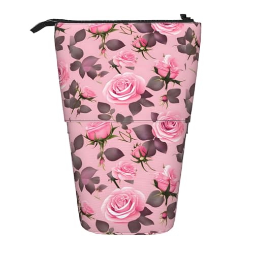 Federmäppchen mit hübschem rosa Rosen, erweiterbar, Multi-Design, Oxford-Gewebe, verstellbare Höhe, Mehrzweck-Kosmetiktasche Federmäppchen mit hübschem rosa Rosen, erweiterbar, Multi-Design, Oxford-Gewebe, verstellbare Höhe, Mehrzweck-Kosmetiktasche von fdgbnm