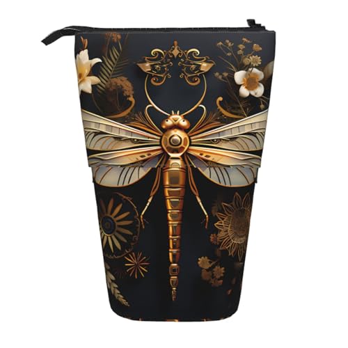 Goldene exquisite Libelle erweiterbare Stifttasche mit Standfunktion, Multi-Design Oxford-Gewebe, verstellbare Höhe, Mehrzweck-Kosmetiktasche von fdgbnm