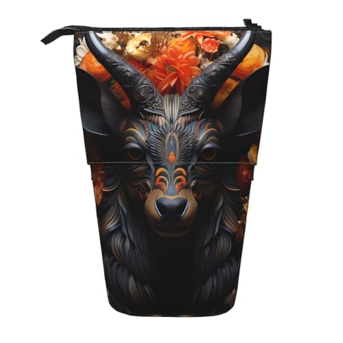 Schwarze Antilope mit Blumen, erweiterbarer Ständer, Bleistifttasche, Multi-Design, Oxford-Gewebe, verstellbare Höhe, Mehrzweck-Kosmetiktasche Schwarze Antilope mit Blumen, erweiterbarer Ständer, Bleistifttasche, Multi-Design, Oxford-Gewebe, verstellbare Höhe, Mehrzweck-Kosmetiktasche von fdgbnm