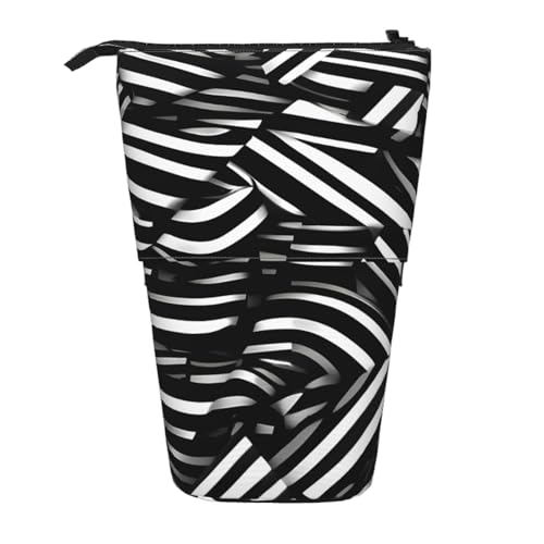 Schwarze und weiße Linien, erweiterbare Stand-Bleistifttasche, Multi-Design, Oxford-Gewebe, verstellbare Höhe, Mehrzweck-Kosmetiktasche Schwarze und weiße Linien, erweiterbare Stand-Bleistifttasche, Multi-Design, Oxford-Gewebe, verstellbare Höhe, Mehrzweck-Kosmetiktasche von fdgbnm