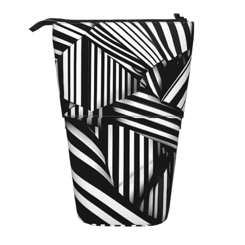 Schwarze und weiße geometrische Linien, erweiterbarer Ständer, Bleistifttasche, Multi-Design, Oxford-Gewebe, verstellbare Höhe, Mehrzweck-Kosmetiktasche Schwarze und weiße geometrische Linien, erweiterbarer Ständer, Bleistifttasche, Multi-Design, Oxford-Gewebe, verstellbare Höhe, Mehrzweck-Kosmetiktasche von fdgbnm