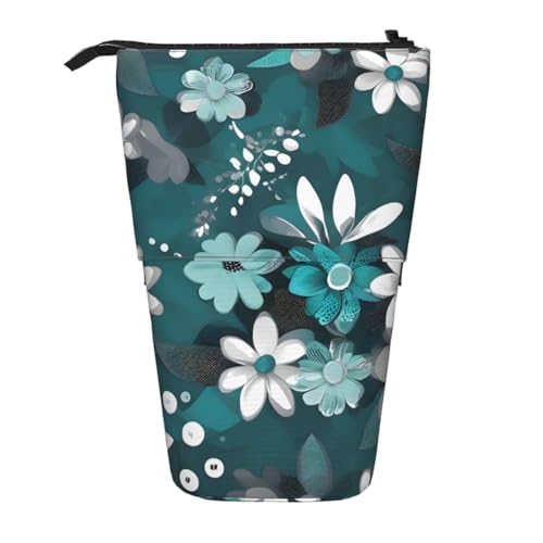 Stifteetui mit Blumenmuster, erweiterbar, Oxford-Gewebe, verstellbare Höhe, Mehrzweck-Kosmetiktasche, Blaugrün / Grau / Weiß Stifteetui mit Blumenmuster, erweiterbar, Oxford-Gewebe, verstellbare Höhe, Mehrzweck-Kosmetiktasche, Blaugrün / Grau / Weiß von fdgbnm