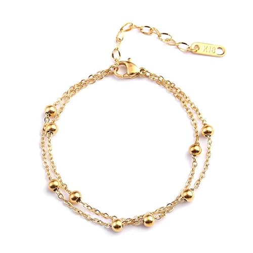 fdsmall 14K Gold Perlen Kette Trendiges Kettenarmband Verstellbare Größe für Frauen von fdsmall