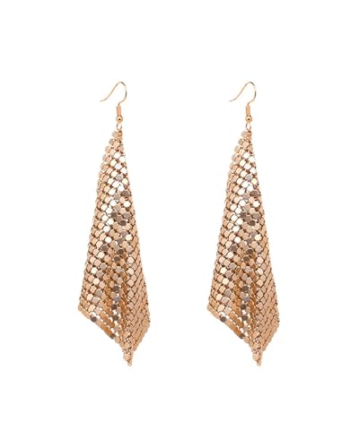 fdsmall 14K vergoldete Hangle Ohrringe für Frauen hypoallergene Metall Mesh Grid Pailletten Tassel Rhombus Ohrringe (Gold) von fdsmall