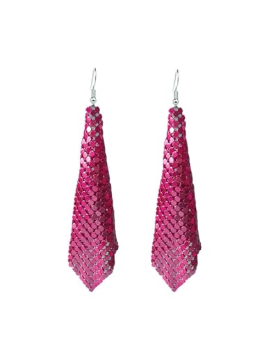 fdsmall 14K vergoldete Hangle Ohrringe für Frauen hypoallergene Metall Mesh Grid Pailletten Tassel Rhombus Ohrringe (Heiß Rosa) von fdsmall
