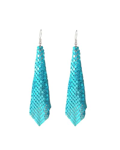 fdsmall 14K vergoldete Hangle Ohrringe für Frauen hypoallergene Metall Mesh Grid Pailletten Tassel Rhombus Ohrringe (Himmelblau) von fdsmall