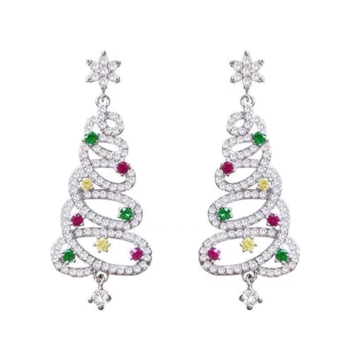 fdsmall 1Pair Weihnachtsohrringe für Frauen Silberne Ohrringe mit Weihnachtsbaummotiv Drop Tree Dangle Hoop Jewellery 925 Silber Nadel High-End Kristall Ohrringe Leichter Schmuck Geschenke (02) von fdsmall