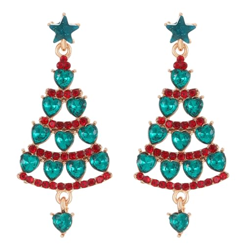 fdsmall 1Pair Weihnachtsohrringe für Frauen Silberne Ohrringe mit Weihnachtsbaummotiv Drop Tree Dangle Hoop Jewellery 925 Silber Nadel High-End Kristall Ohrringe Leichter Schmuck Geschenke (03) von fdsmall
