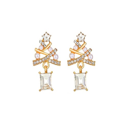fdsmall 1Pair Weihnachtsohrringe für Frauen Silberne Ohrringe mit Weihnachtsbaummotiv Drop Tree Dangle Hoop Jewellery 925 Silber Nadel High-End Kristall Ohrringe Leichter Schmuck Geschenke (05) von fdsmall