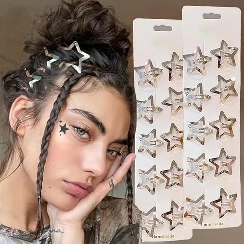fdsmall 20Pcs Silber Stern Haarspangen, 3.2cm Metall Stern Haarspangen Y2K Rutschfeste Snap Haarspangen Hohle Sliver Stern Haarspangen Hochzeit Haar Hochzeit Zubehör für Frauen Mädchen von fdsmall