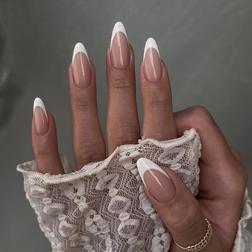 fdsmall 24Pcs French False Nails - Press on Nails - Full Cover False Nails Press on Nails Pattern, Glitter French Nail Tips mit Nagelkleber für Frauen und Mädchen Nail Art (02) von fdsmall